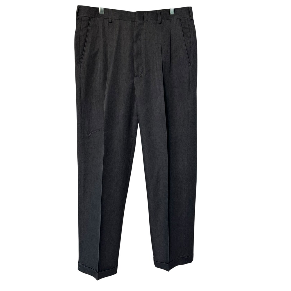 Haggar Mens‎ Dress Pants Pleated Front 34x32 Micro Polyester Gray
